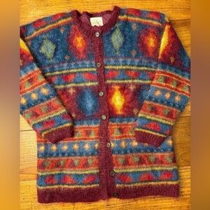 Vintage Susan Bristol Hand Knit Mohair Long Cardigan 1993 / large